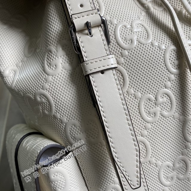 Gucci新款包包 古馳2021最新款男士雙肩背包 Gucci白色壓花牛皮後背包 625770  ydg3035